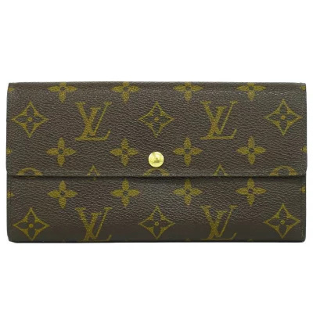 Louis Vuitton LV Portefeuille Sarah Monogram Long Wallet Canvas Leather Brown